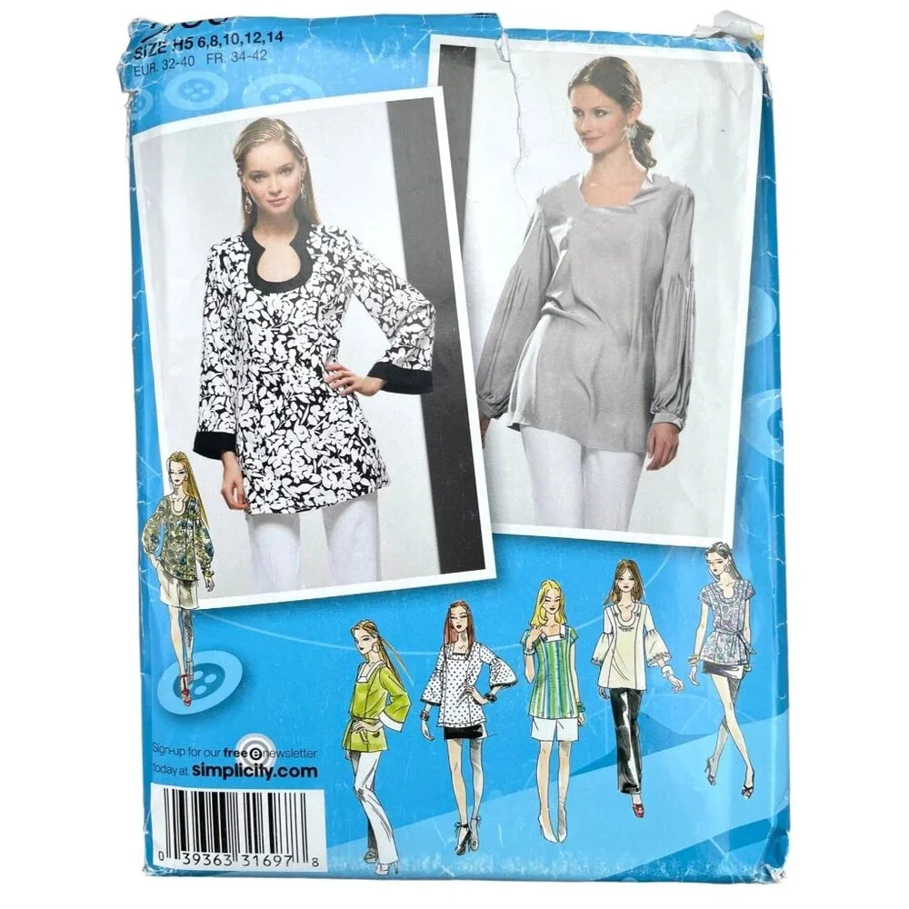 Simplicity Sewing Pattern 2930 Tunic Top Shirt Tie Belt Misses Size 6-14